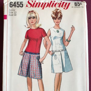 1966 Simplicity 6455 Sewing Pattern: A-Line Mini Dress, Teen/Junior Sizes 9-13 (UNCUT)