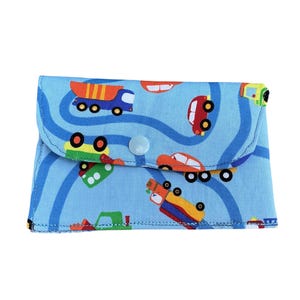 Cartera para niños de tela de algodón plegable con cierre a presión, tarjetero, regalo para niños pequeños, ideal como regalo para coche.