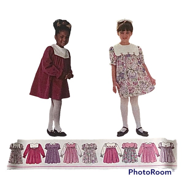 Simplicity 9376 Sewing Pattern, UNCUT FF Girl Above-Knee Dress w/ Peter Pan Collar, Back Zipper, Gathered Full Skirt, Size AA(2-4), ca. 1996