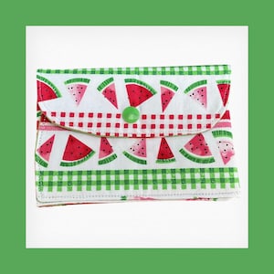 Cartera infantil plegable de tela de algodón con cierre a presión, tarjetero, ideal como regalo para niños pequeños, diseño de sandía.
