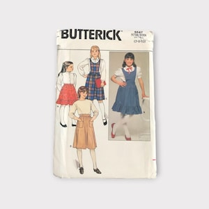 Butterick 6647 Sewing Pattern, UNCUT FF Girls A-Line or Flared Below Mid-Knee Skirt w/ Hem Ruffle, Detachable Bib, Size 7-10 Copyright 1980s