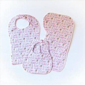 Flannel Baby Bib and Burp Cloth Set, Grandma Love