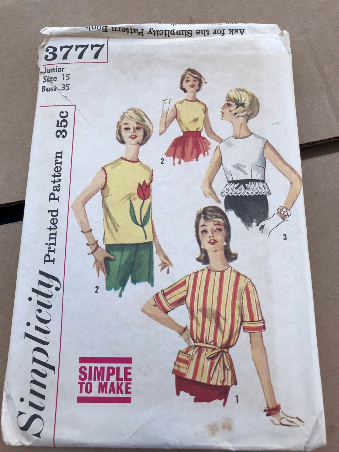 Simplicity 3777 Sewing Pattern Juniors Size 15 Blouse W Back Etsy