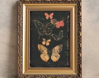 Impression papillon foncé, impression Cottagecore sombre, art papillon vintage, impression papillon noir, affiche insecte vintage, université sombre, art de mauvaise humeur