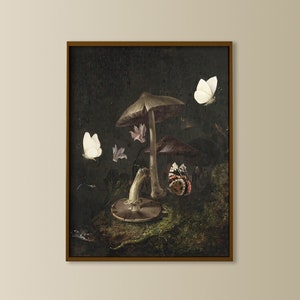 DarkCore Cottage Kunstdruck, Stimmungsvolle Academia Wandkunst, Stimmungsvoll Botanischer Druck, Stimmungsvolle Ölmalerei, Pilzdruck, Dunkler Wald Goblinkern