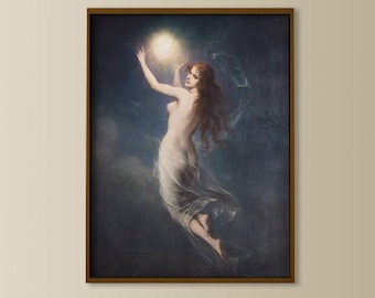 Witchy Art Print, Occult Art, Witchy Decor Bedroom, Witchy Moon Print, Magic Poster, Occult Print, Vintage Moon Witch, Pagan Art Print