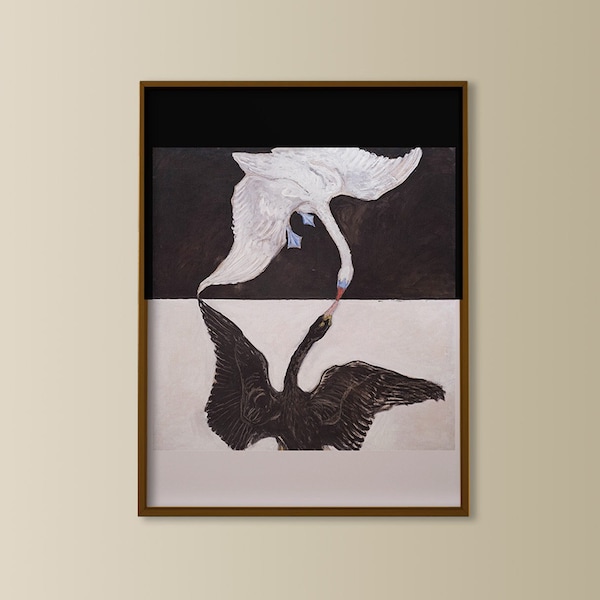 Hilma af klint Schwan Druck, 8x10 Druck schwarzweiß Schwan Poster, Ballettkunst, Schwanensee, schwarze Kunst Malerei, symbolisches, minimalistisches Tier