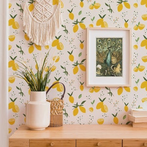 Citrus Fruit Wallpaper Kitchen, Lemon Wallpaper, Laundry Room Peel And Stick Wallpaper, Yellow Self Adhesive Wallpaper, Cheerful, Maximalist