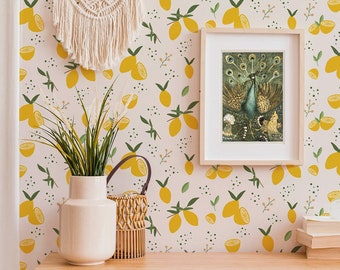 Papel pintado de cítricos para la cocina, papel pintado de limón, papel pintado autoadhesivo para el lavadero, papel pintado amarillo, alegre, maximalista