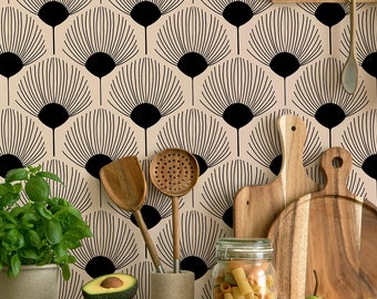 Zwart-wit geometrisch behang, abstract, geometrisch patroon, Peel and Stick Wallpaper slaapkamer, modern behang, verwisselbaar, huurders