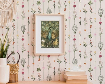 Peel And Stick Wallpaper, Botanical Wallpaper, Renters Wallpaper, Nursery Floral Wallpaper Peel Stick, Dainty Flower Wallpaper, Cottagecore