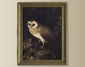 peinture de hibou antique, impression de hibou encadrée, art mural encadré vintage, impression d'oiseau de mauvaise humeur sombre, art animalier vintage, sombre, cadeau de hibou, milieu universitaire sombre