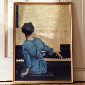 Woman Playing Piano Print, Music Room Decor, Vintage Woman Piano Painting, Music Wall Art, Victorian Woman Portrait, Vintage Piano Wall Art