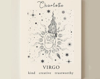 personalized virgo zodiac print, astrology wall art, virgo zodiac gift, virgo wall art, custom zodiac sign print, virgo print, virgo gift
