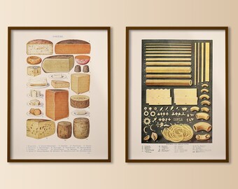 italian food print set of 2, rustic kitchen wall art, pasta poster, cheese print, vintage food art, farmhouse decor, foodies gift, italian
