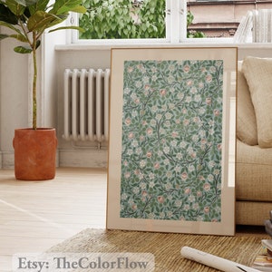 vintage pattern print, William Morris print, Morris clover poster, retro floral pattern, blue bathroom decor, maximalist, vintage wall art