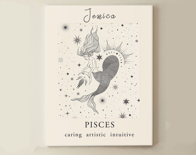 personalized pisces zodiac print, astrology wall art, pisces zodiac gift, pisces wall art, custom zodiac print, pisces gift, pisces print