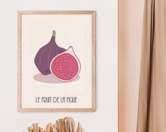 boho fruit print, fig art print, tropical fruit wall art, fig illustration, kitchen art, minimalist fruit print, french poster, wall decor
