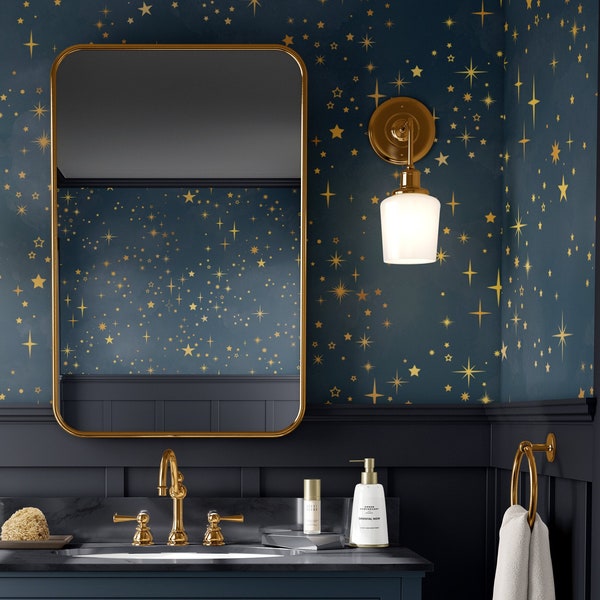 Starry Night Peel and Stick Wallpaper, Stars, Night Sky, Removable Ceiling Wallpaper, Kid Room Decor, Dark Bathroom Wallpaper, Dark Nursery