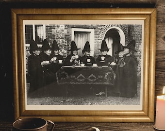 witchy print, witches tea party print, gothic art print, vintage Halloween decoration, witchy wall decor, halloween print, gothic home decor