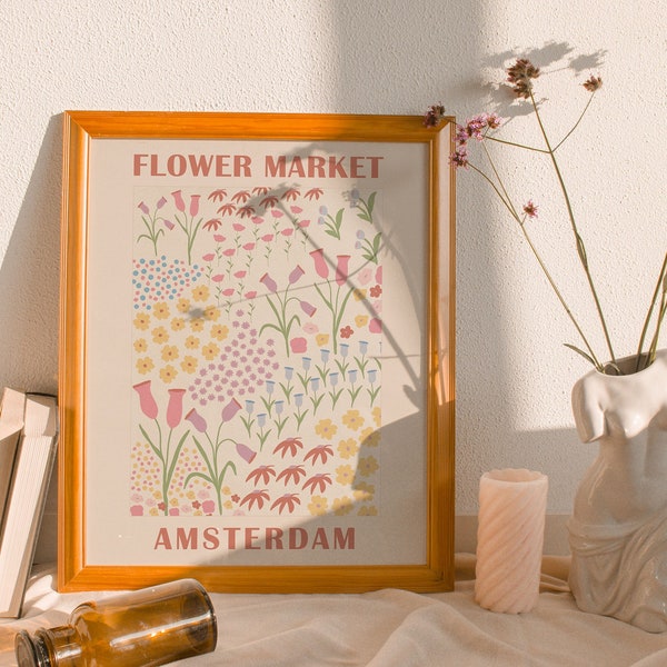 amsterdam flower market print, ready to hang wall art, colorful art, flower wall art, danish pastel decor, pastel room, personalized gift