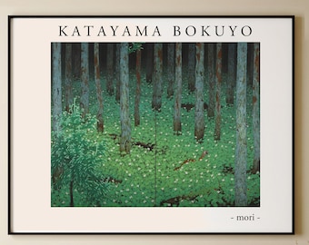 Katayama Bokuyo mori forest, japanese wall art, dark green forest art print, vintage japanese poster, dark forest, Katayama Kenzo, tree art