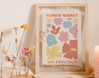 Colorful Flower Market Print - Pastel Floral Wall Decor