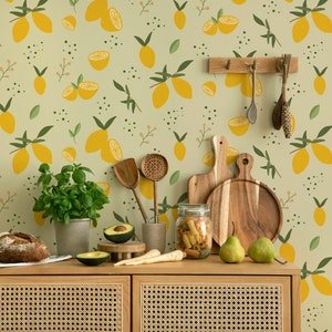 Green Lemon Wallpaper, Citrus Fruit Wallpaper Kitchen, Laundry Room Peel And Stick Wallpaper, Light Green Self Adhesive Wallpaper, Cheerful