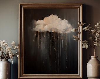 Impresión de nube de lluvia, impresión de nube melancólica, pintura al óleo de nubes, arte de pared vintage, impresión de Dark Academia, estilo cottagecore melancólico, arte de pared abstracto, negro