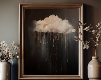 Rain Cloud Print, Moody Cloud Print, Cloud Oil Painting Wall Art, Vintage, Dark Academia Print, Moody Cottagecore, abstracte kunst aan de muur, zwart