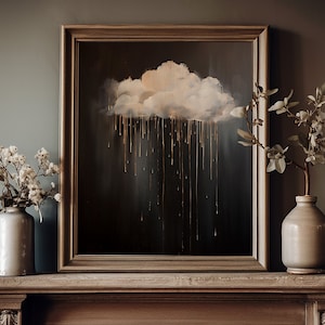 Rain Cloud Print, Moody Cloud Print, Cloud Oil Painting Wall Art, Vintage, Dark Academia Print, Moody Cottagecore, Abstract Wall Art, Black