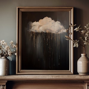 Impression de nuages de pluie, impression de nuages maussades, art mural peinture à l&#39;huile de nuages, vintage, impression d&#39;université sombre, moody cottagecore, art mural abstrait, noir