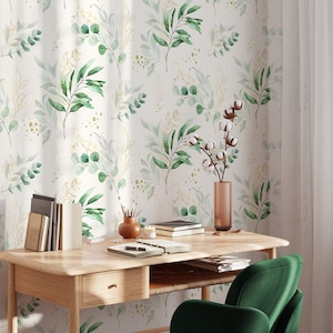 Carta da parati staccabile e adesiva Bright Eucalyptus per camera da letto, carta da parati primaverile, carta da parati botanica rimovibile, carta da parati Green Twigs, carta da parati da giardino
