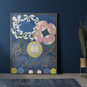 poster blu hilma af klint, stampa giovanile più grande, arte scandinava, stampa artistica colorata 12x16, arte della meditazione, astratto moderno, scarabocchio