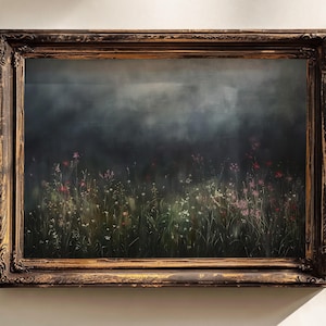 Before the Storm, Dark Moody Flower Field Print, Impressionist Painting Print, Horizontal 16x20 Print Landscape, Vintage Oil Painting
