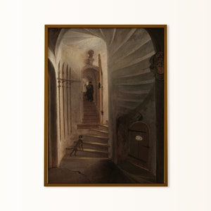Dark Academia Art Print, Staircase Print, Up Into The Dark You Go, Egbert van der Poelby, Sepia Art Print, Middle Ages Art, Castle Wall Art