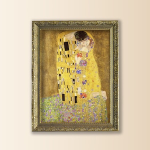 framed gustav klimt print, framed kiss print, the kiss klimt wall art, 18x24 art print gold colorful, couple painting, framed wall art