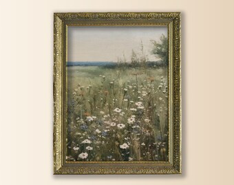 Sage Green Meadow Painting Framed, Sage Green Wall Art, Framed Vintage Landscape Print, Green Landscape Art Framed, Sage Green Decor