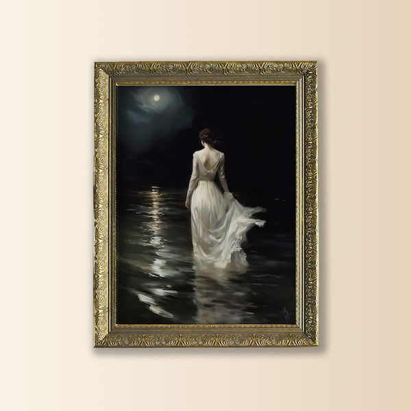 Framed Moody Victorian Wall Art, Into The Dark Waters, Dark Academia Framed Print, Witchy Woman Portrait, Dark Art Vintage Print, Woman Lake