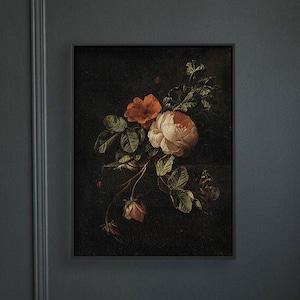 dark moody flower still life, 16x20 wall art for bedroom, above bed art, rose painting, art print vintage flower, dining room art, botanical