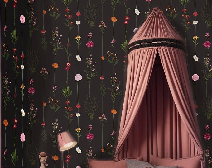 Dark Floral Wallpaper, Dark Nursery Wallpaper, Botanical Wallpaper ...