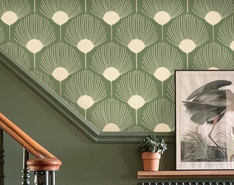 Salie groen geometrisch behang, abstract, geometrisch patroon, groene schil en stok behang slaapkamer, modern behang, verwisselbaar, huurders