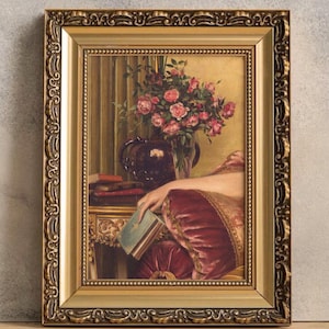 Eclectic Wall Art, Vintage Woman Reading Print, Baroque Oil Painting, Hands Detail Print, Altered Art, Bookworm Gift, Reading Nook Decor