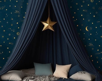 Starry Night Wallpaper, Blue Nursery Peel and Stick Wallpaper, Stars, Night Sky, Removable Ceiling Wallpaper, Kid Room Decor, Dark Nursery