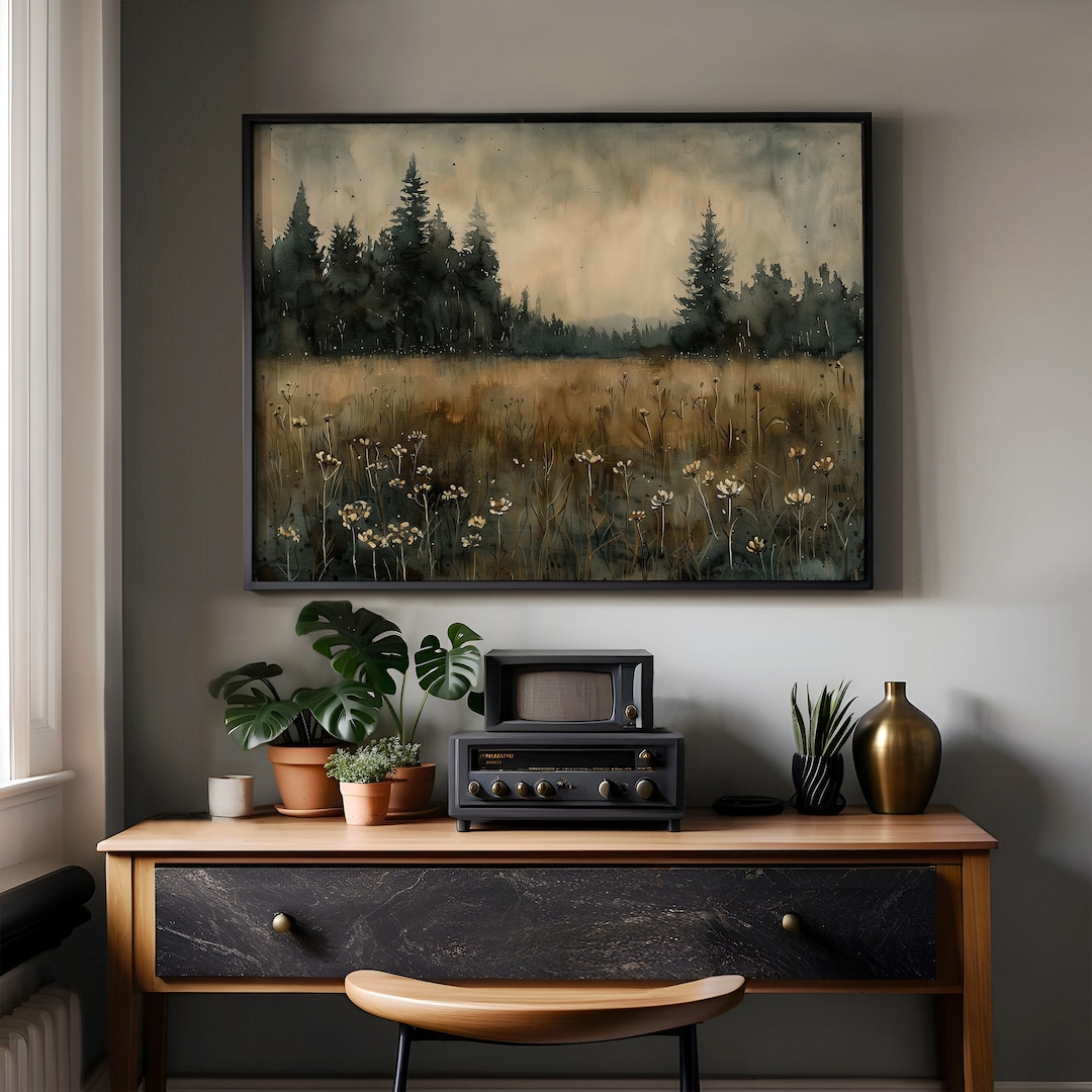 Moody Landscape Print, Dark Moody Flower Field Print, Horizontal 16x20