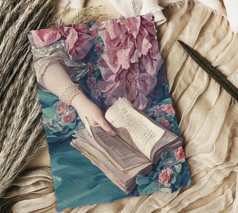 a hand holding an open book, surrounded by a floral background.