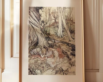 Shakespeare print, A Midsummer Night's Dream, Arthur Rackham print, Hermia and Helena, fairy art poster, country decor, farmhouse decor