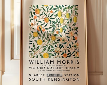 Impresión de frutas de William Morris, impresión de cítricos, arte mural de William Morris, arte colorido, decoración de cocina con limón, arte mural de frutas, Art Nouveau