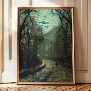 Night Painting, John Atkinson Grimshaw, Dark Oil Painting, Vintage Moonlit Landscape Wall Print, Dark Moody Art, Ethereal Art, British Art,