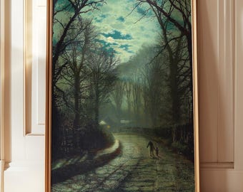 Night Painting, John Atkinson Grimshaw, Dark Oil Painting, Vintage Moonlit Landscape Wall Print, Dark Moody Art, Ethereal Art, British Art,